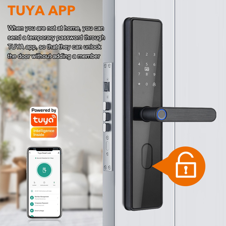 Euro Standard Mortise High Quality Multifunctional Tuya Keyless Access Fingerprint Password Door Smart Lock for Hotel