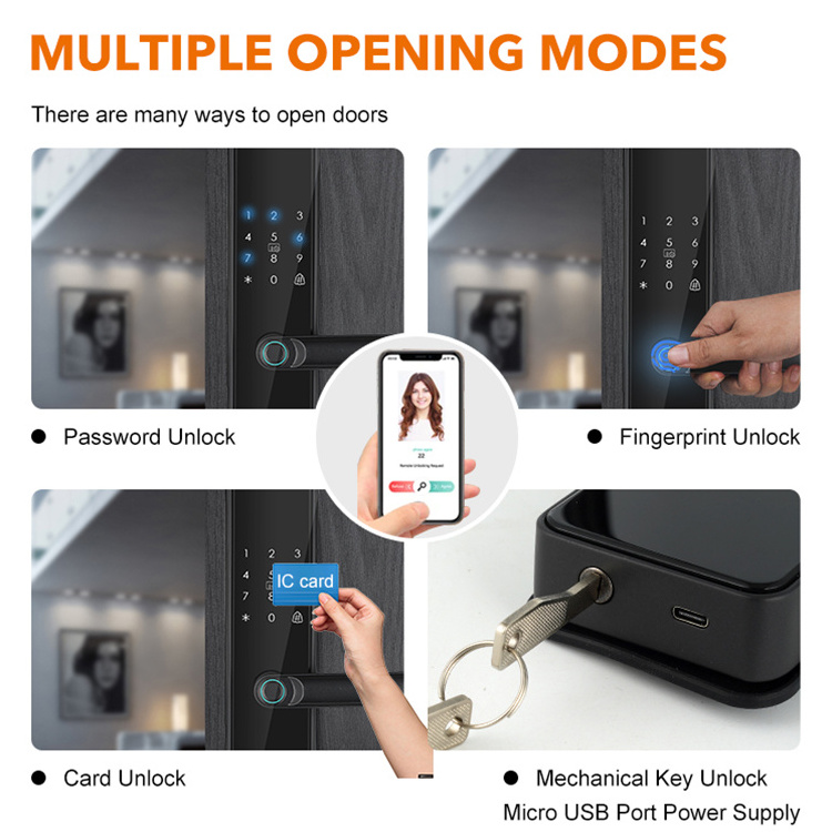 Euro Standard Mortise High Quality Multifunctional Tuya Keyless Access Fingerprint Password Door Smart Lock for Hotel