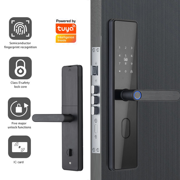 Euro Standard Mortise High Quality Multifunctional Tuya Keyless Access Fingerprint Password Door Smart Lock for Hotel