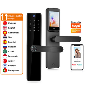 Hot Sale Waterproof Digital Keyless Fingerprint Lock Face Recognition Smart Door Lock  Built-in Screen Camera