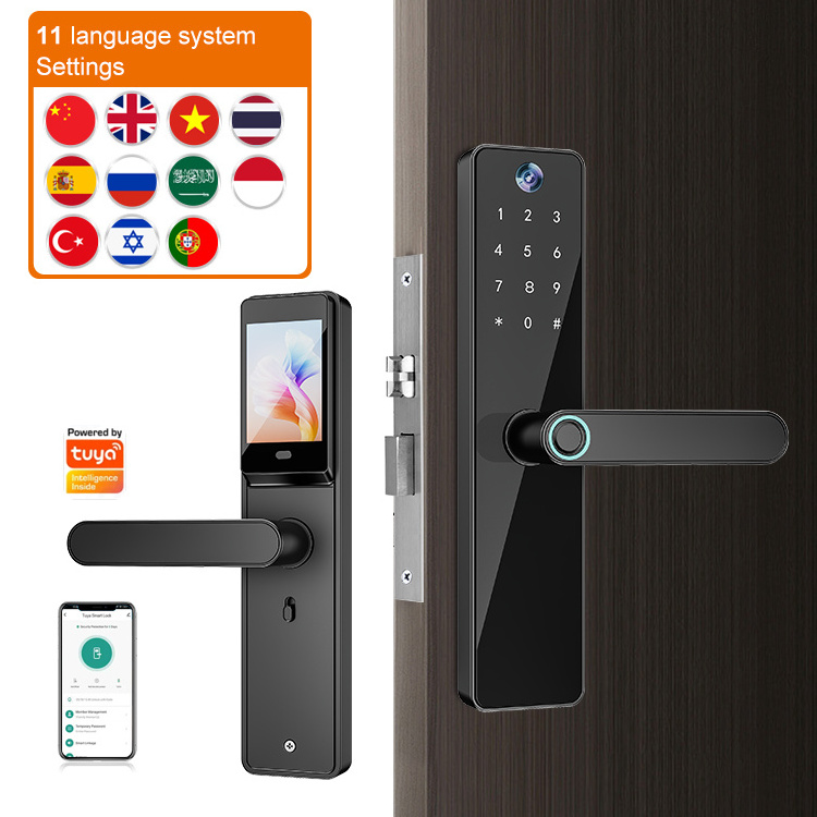 Hot Sale Waterproof Digital Keyless Fingerprint Lock Face Recognition Smart Door Lock  Built-in Screen Camera