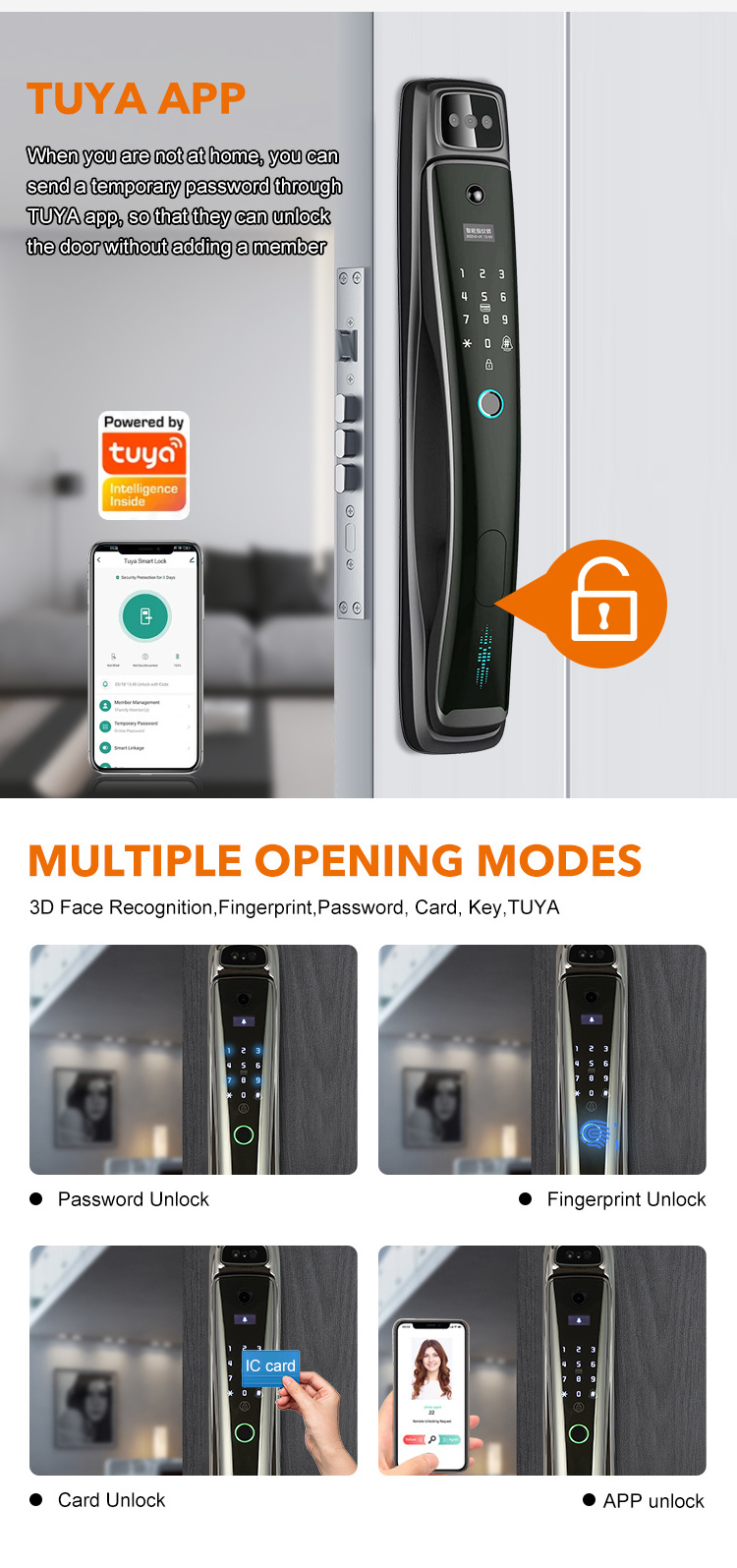 TUYA APP Digital Smart Door Lock Face Recognition Lock with Camera Electric Digital Biometric Fingerprint Door Smart Lock