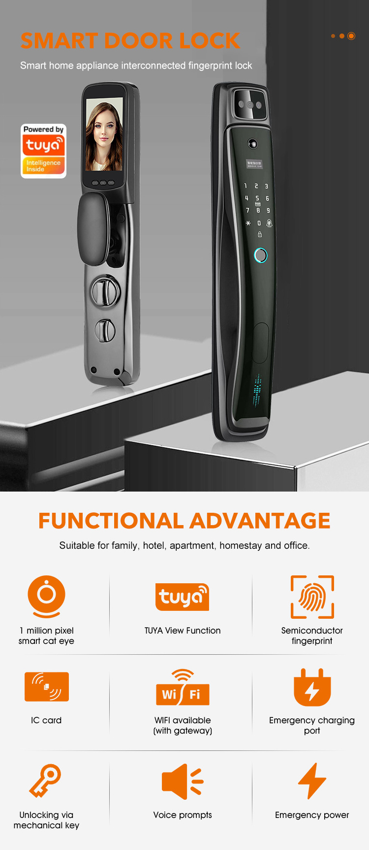 TUYA APP Digital Smart Door Lock Face Recognition Lock with Camera Electric Digital Biometric Fingerprint Door Smart Lock