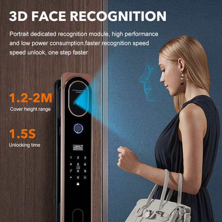 Hot Sale High Security Automatic Fingerprint Digital Safe Door Lock For Home Smart 3d Face Recognition Exterior Door Lock