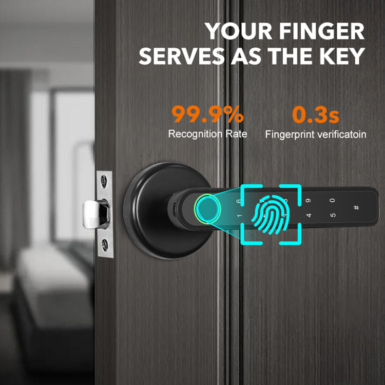 Simple Style Home Bedroom Tuya Smart Door Lock Fingerprint Bluetooth Password Keyless Automatic Smart Handle Lock