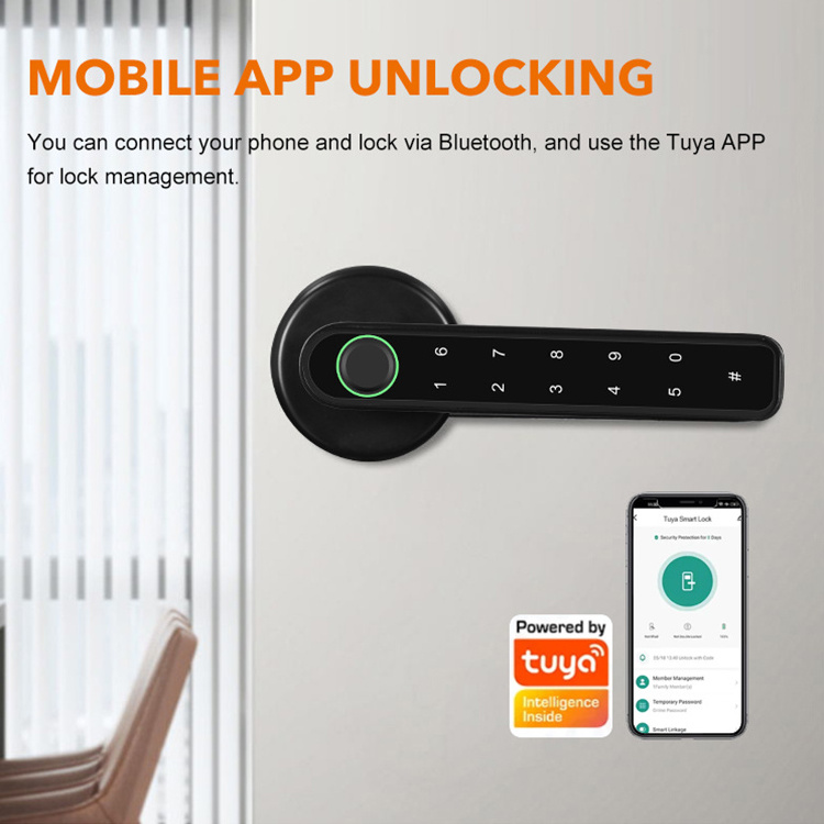 Simple Style Home Bedroom Tuya Smart Door Lock Fingerprint Bluetooth Password Keyless Automatic Smart Handle Lock