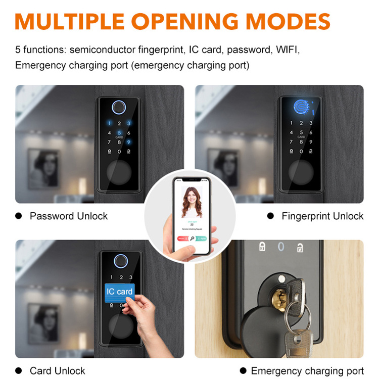 Superior Quality Matte Black Lock WIFI Fingerprint Password Unlocking Tuya Smart Deadbolt