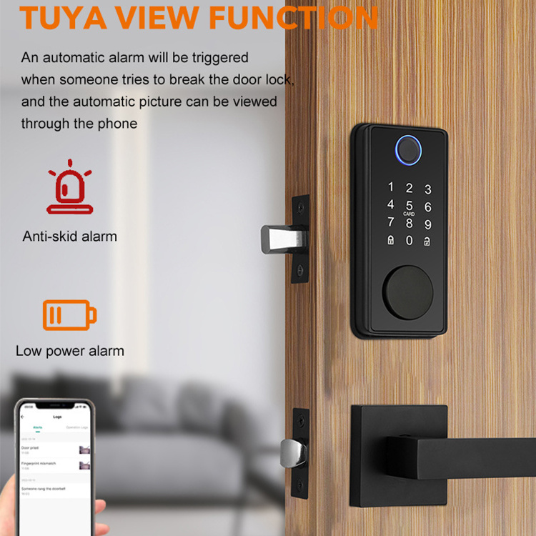 Superior Quality Matte Black Lock WIFI Fingerprint Password Unlocking Tuya Smart Deadbolt