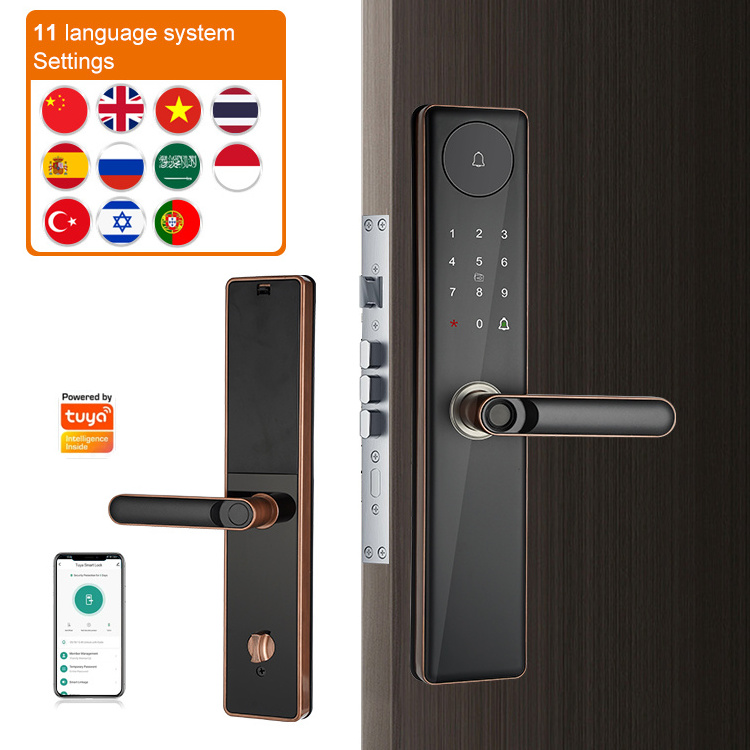 High Performance Waterproof Digital Door Lock Tuya WiFi Code IC Card Smartphone App Unlock Biometric Fingerprint Smart Door Lock