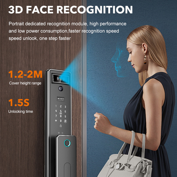 Waterproof Smart Door Lock with Electronic Keypad NFC 3D Face Recognition Digital Code Key Fingerprint WiFi Smart Door Lock