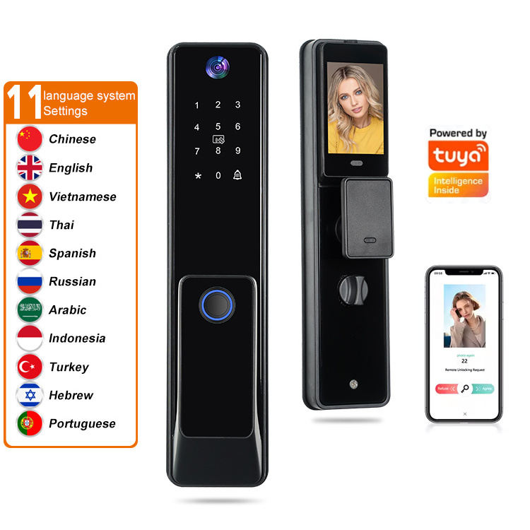 2024 Tuya Wifi Finger Recognition Digital Smart Door Lock Waterproof Imported Door Locks With Camera Digital Keyless