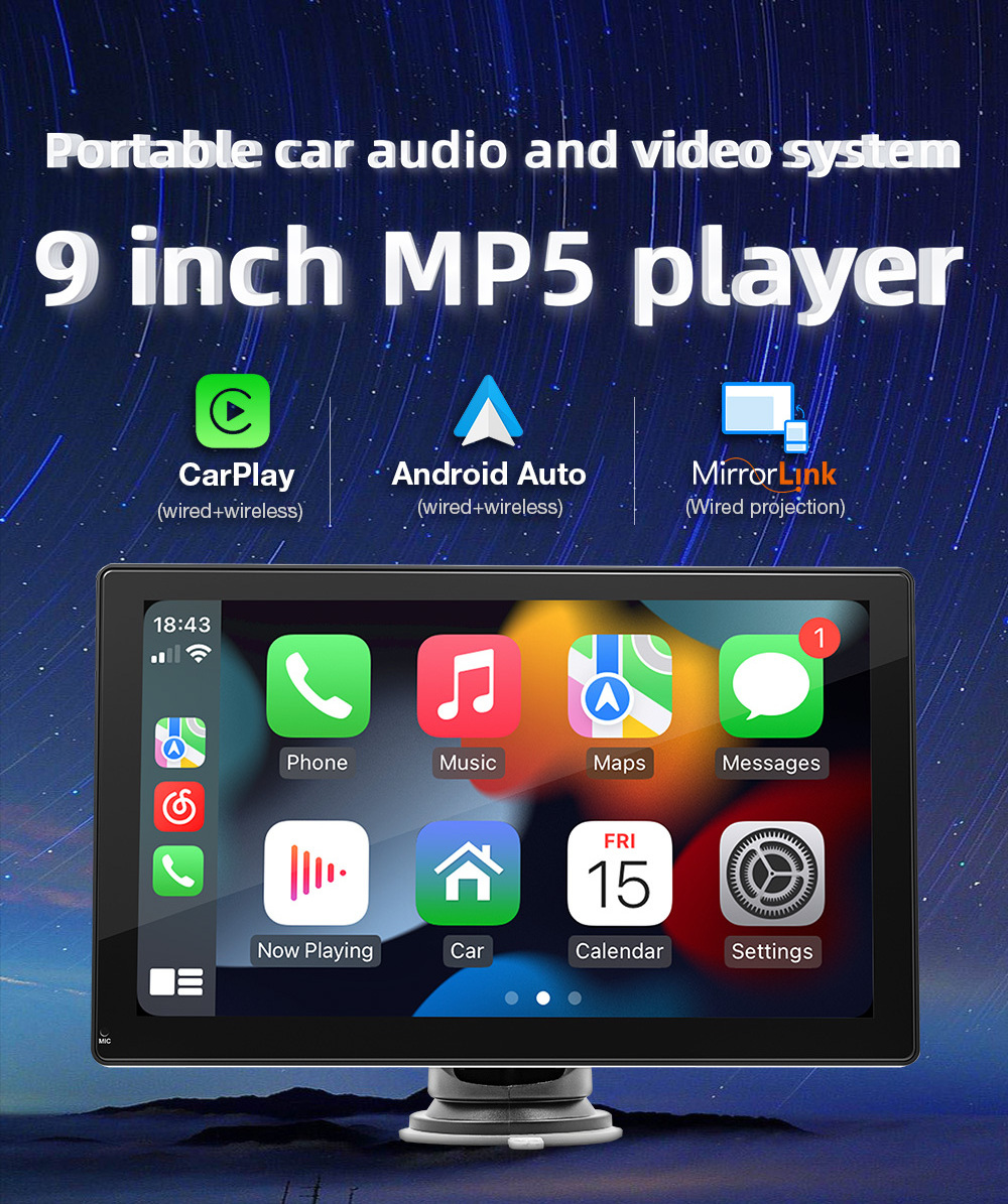 Lancol portable android auto car radio 9 inch MP5 carplay car dvd player driving recorder function