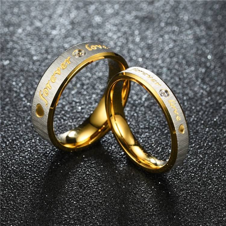 New Design Stainless Steel Bague Wedding Gold Diamond Rings Wedding Rings Couple Set