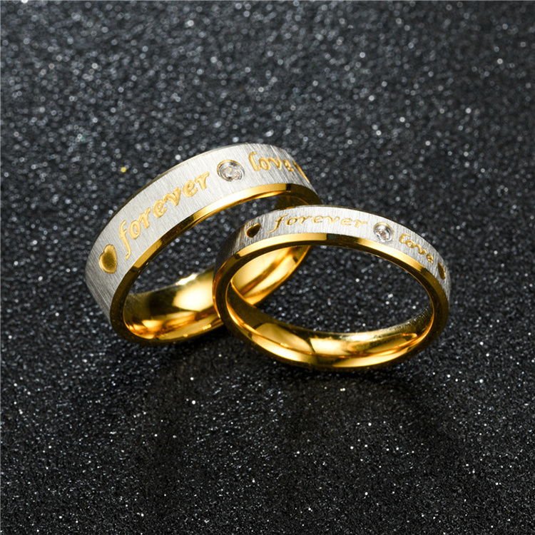 New Design Stainless Steel Bague Wedding Gold Diamond Rings Wedding Rings Couple Set