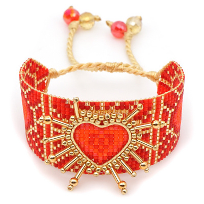 Luxury Friendship Armband Charm Couple Red Heart Hexagonal Star Tassel Miyuki Seed Bead Red Bracelet For Protection