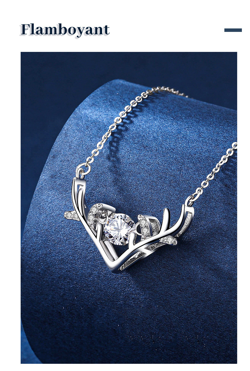 Luxury Dainty Women 925 Sterling Silver Cubic Zirconia and Moissanite Diamond Antlers Chain Pendant Choker Necklace Fine Jewelry