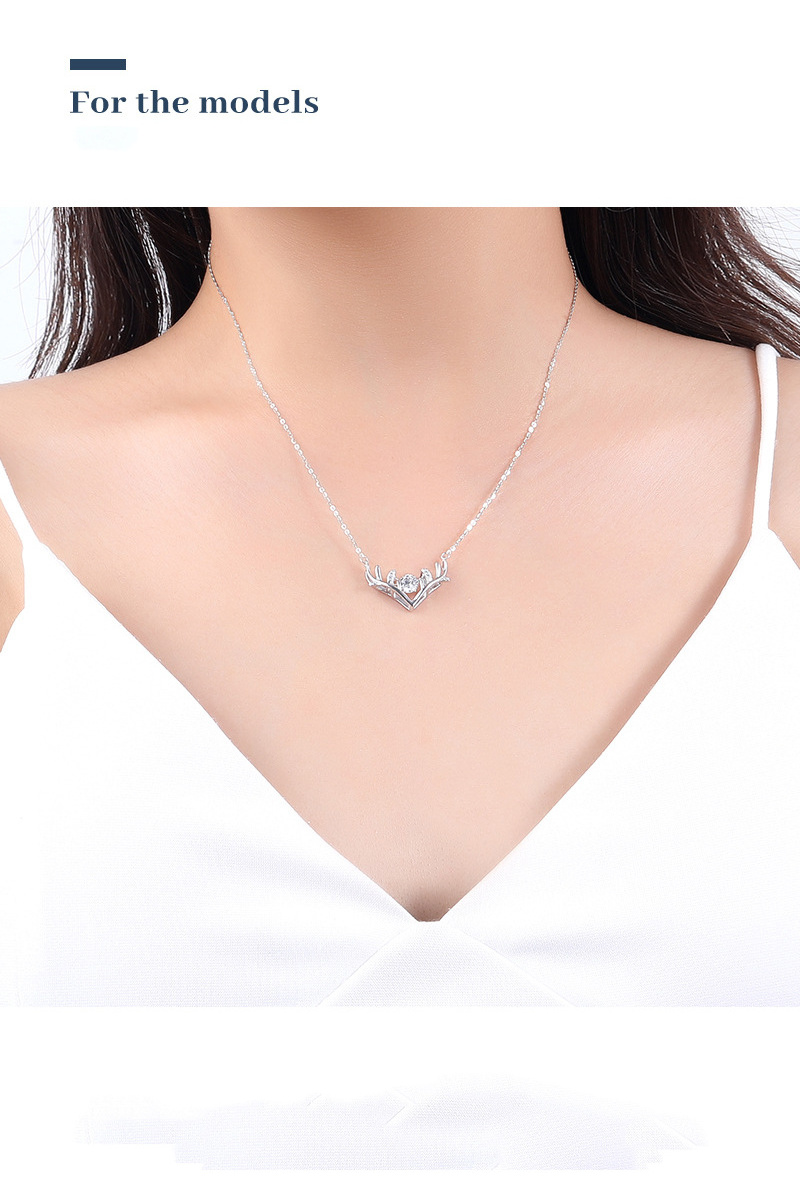 Luxury Dainty Women 925 Sterling Silver Cubic Zirconia and Moissanite Diamond Antlers Chain Pendant Choker Necklace Fine Jewelry