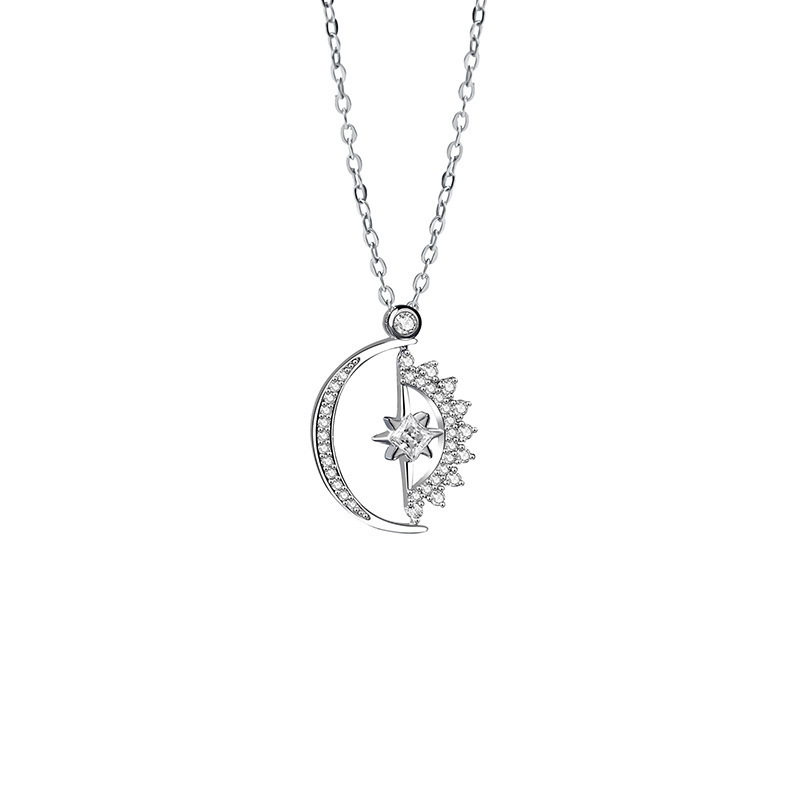 Luxury Geometric 925 Sterling Silver Sun Moon Star Necklace with Cubic Zircon Women Choker Jewelry Fine Jewelry