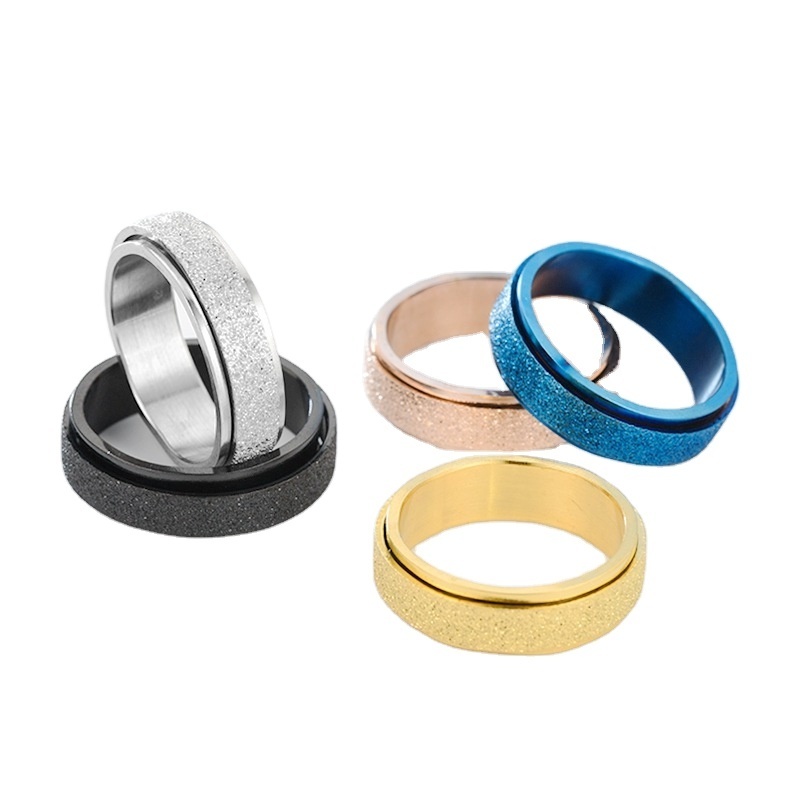 Wholesale Jewelry Stainless Steel Dainty Adjustable Rotate Spinner Matte Blank Punk Frosted Anti Tarnish Spinning Ring For Men