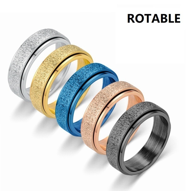 Wholesale Jewelry Stainless Steel Dainty Adjustable Rotate Spinner Matte Blank Punk Frosted Anti Tarnish Spinning Ring For Men