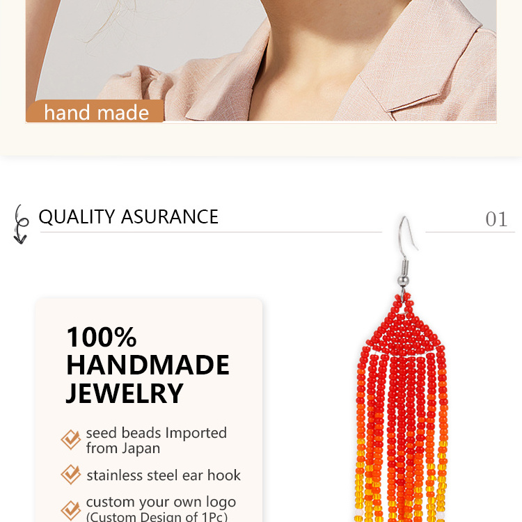 Wholesale Boho Y2K Jewelry 2023 Ladies Women Mardi Gras Handmade Unique Miyuki Long Drop Tassel Seed Bead Earrings