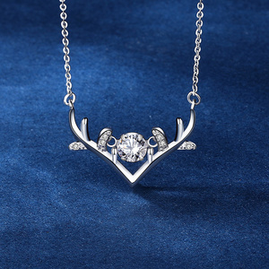 Luxury Dainty Women 925 Sterling Silver Cubic Zirconia and Moissanite Diamond Antlers Chain Pendant Choker Necklace Fine Jewelry