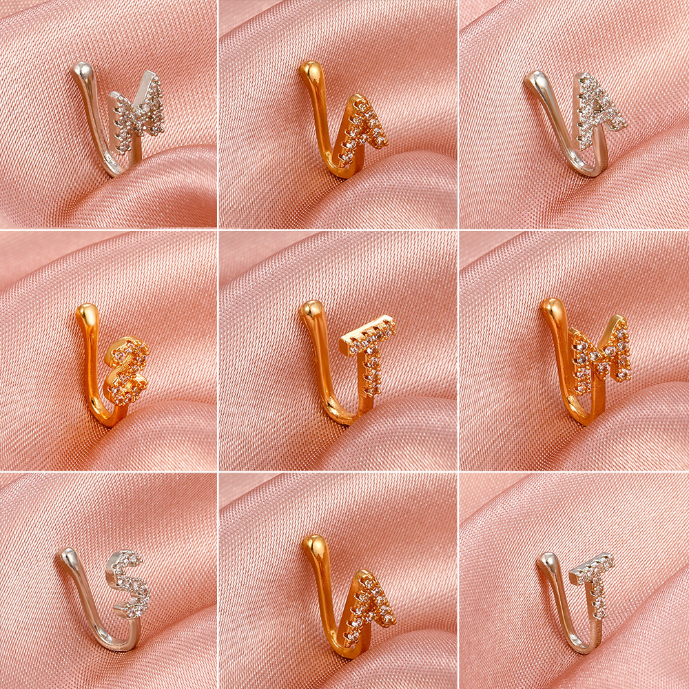 Trendy Jewelry Free Sample Punk 1Pcs Brass CZ A-Z Alphabet Gold Fake Piercing Clip Initial Letter Nose Rings For Women