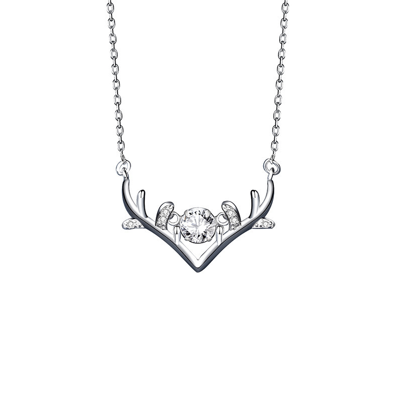 Luxury Dainty Women 925 Sterling Silver Cubic Zirconia and Moissanite Diamond Antlers Chain Pendant Choker Necklace Fine Jewelry