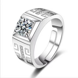 Fashion High Quality Luxury Designs Adjustable Zircon Silver Men Finger Wedding Silver Ring For Men