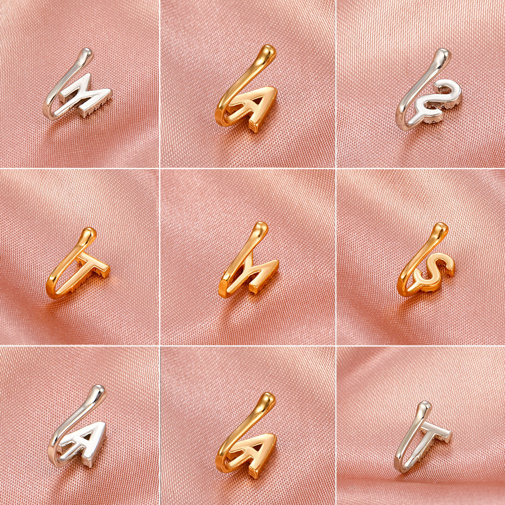 Trendy Jewelry Free Sample Punk 1Pcs Brass CZ A-Z Alphabet Gold Fake Piercing Clip Initial Letter Nose Rings For Women