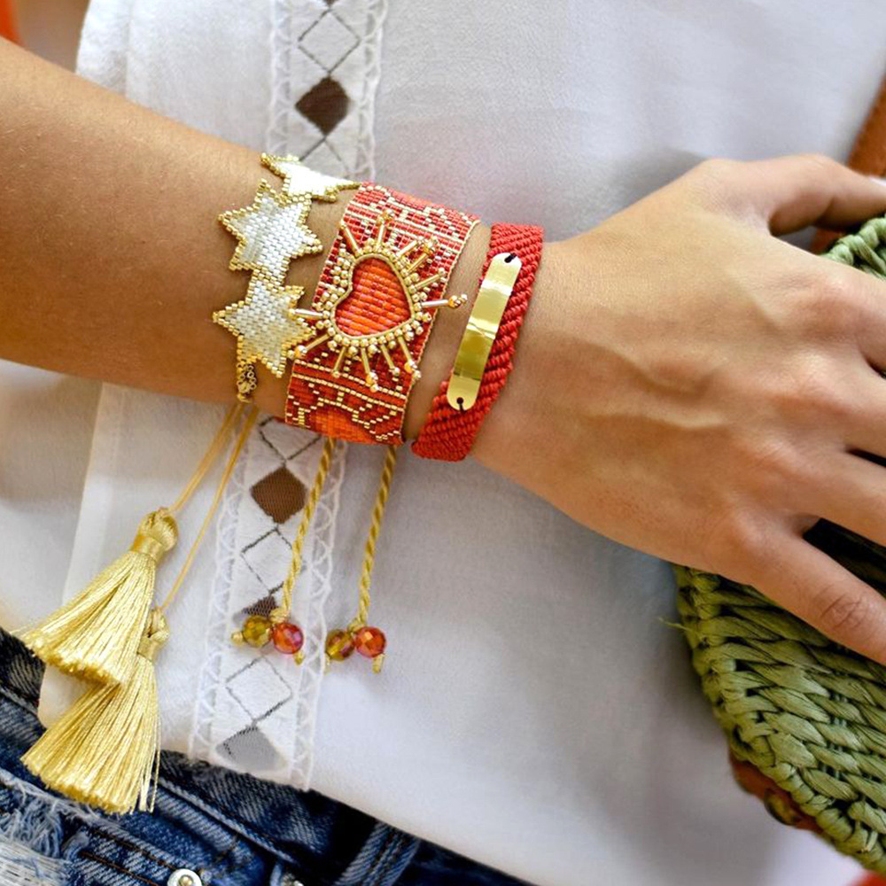 Luxury Friendship Armband Charm Couple Red Heart Hexagonal Star Tassel Miyuki Seed Bead Red Bracelet For Protection