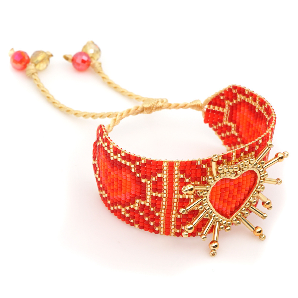 Luxury Friendship Armband Charm Couple Red Heart Hexagonal Star Tassel Miyuki Seed Bead Red Bracelet For Protection