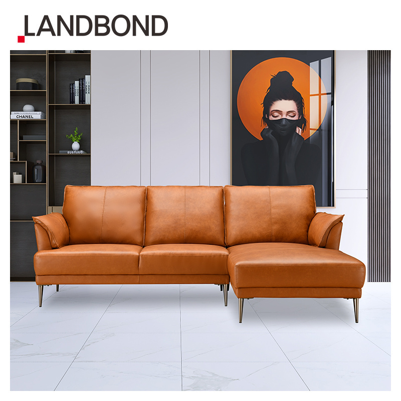 LANDBOND Wholesale Light Luxury Genuine Leather Sofa Set Home Leather Modern Simple Sofa Living Room Sofa Set Furniture