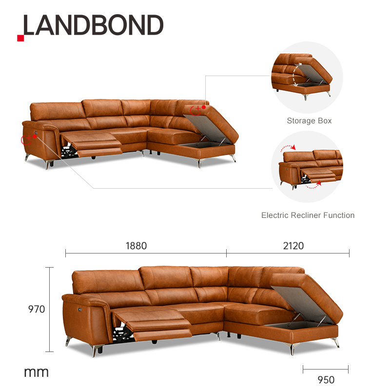 Leather Sofa Modern Designed Living Room Office USB European Electric Recliner Corner Combination Sofa