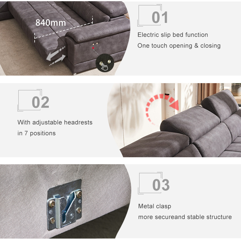 Modern Sofa Set Furniture 3 Seat Single Multifunction Electric Slip Sofa Bed L Shape Living Room Sofas