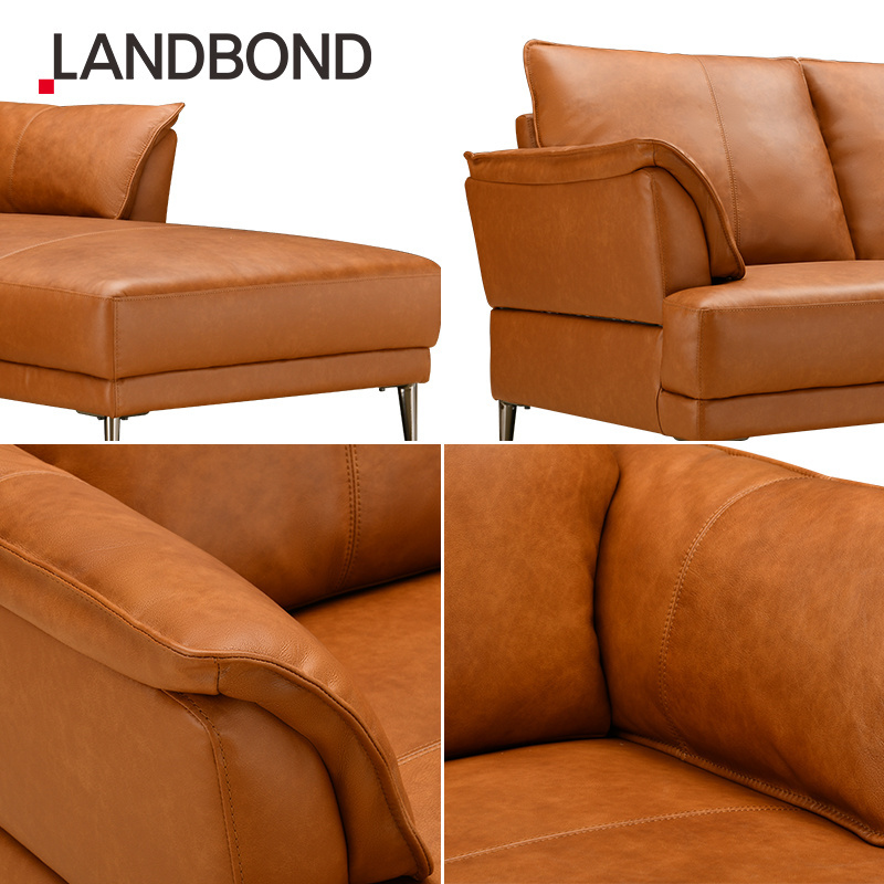 LANDBOND Italian Style Sofa Set Living Room Furniture L Shape Leather Sofa Living Room Sectional Sofa