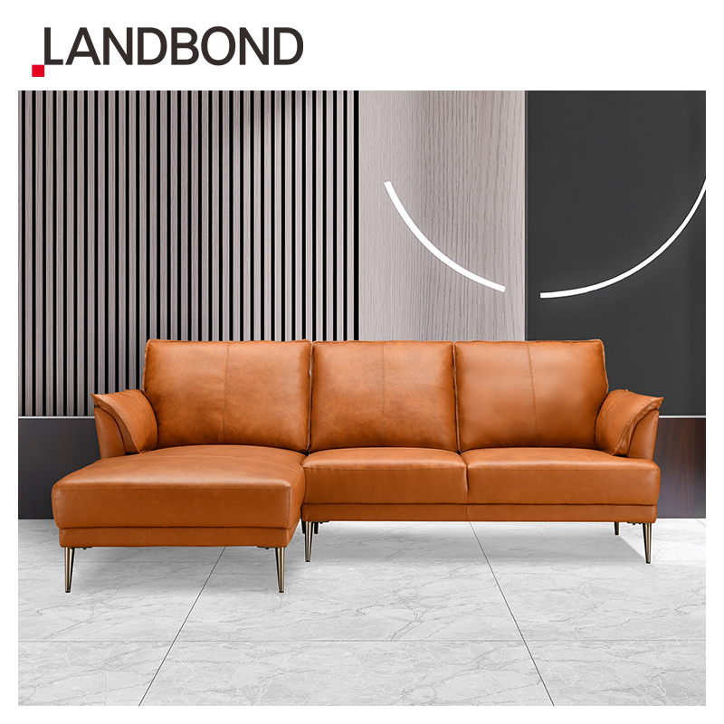 LANDBOND Italian Style Sofa Set Living Room Furniture L Shape Leather Sofa Living Room Sectional Sofa