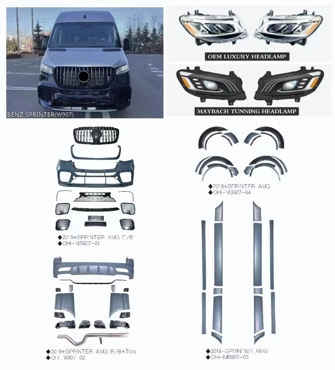 2023 Latest Upgrade Bz Sprinter Amg W907 Head Lamp Surround Full Kit Set Body Kits For Cars