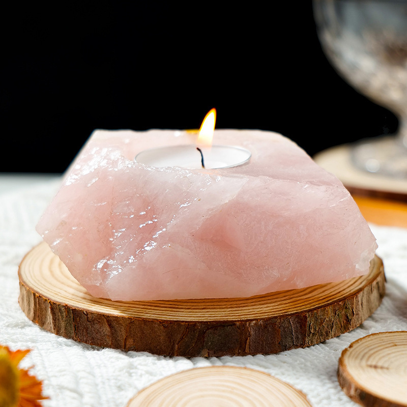 Wholesale Natural Selenite Candle Holder Gemstone Tea Light Rough Fluorite Rose Quartz Candlestick