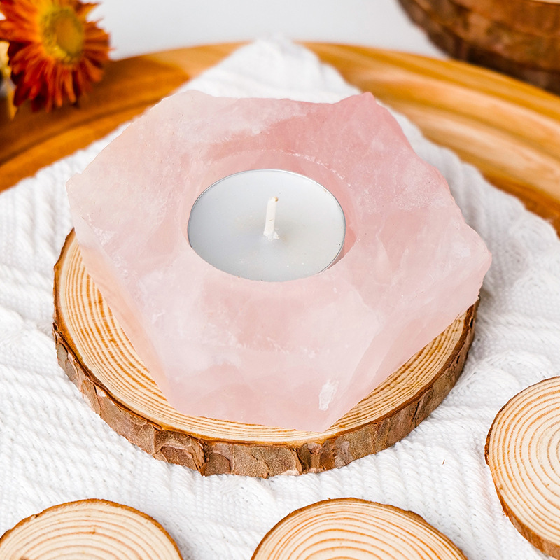 Wholesale Natural Selenite Candle Holder Gemstone Tea Light Rough Fluorite Rose Quartz Candlestick