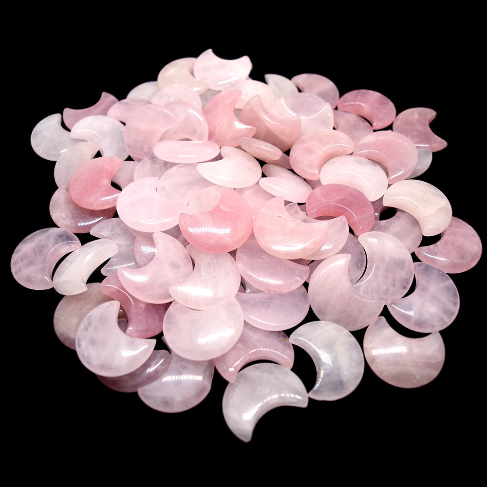 wholesale Natural Crystal   Rose Quartz Polished Moon with Hand Carved   carvings For Healing decor  Gift