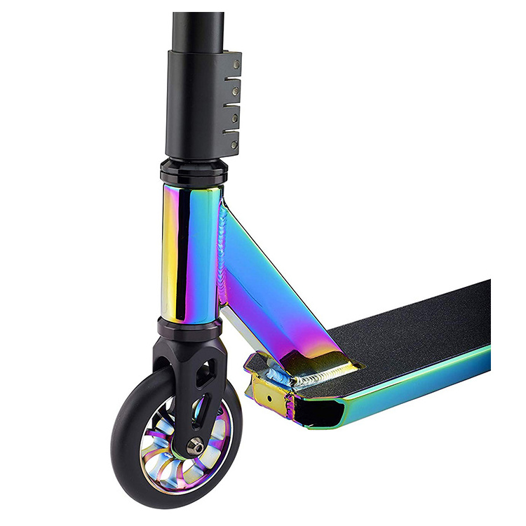 Lightweight Aluminium Deck Aluminium Core Wheels in neo Chrome  Rainbow  Pro Stunt Scooter