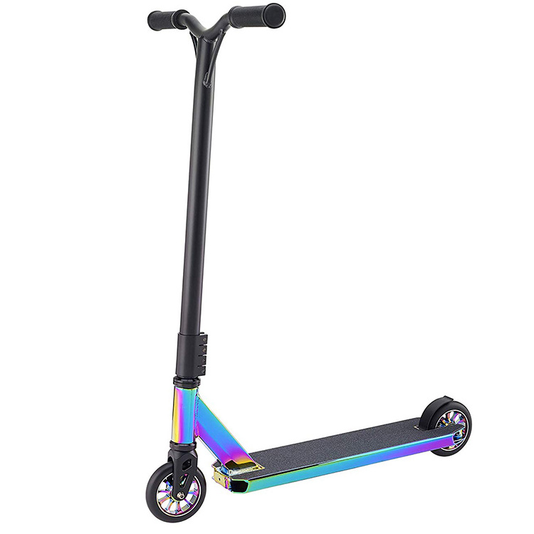 Lightweight Aluminium Deck Aluminium Core Wheels in neo Chrome  Rainbow  Pro Stunt Scooter