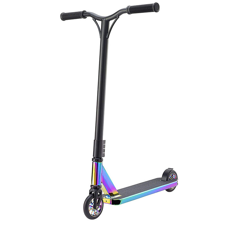 Lightweight Aluminium Deck Aluminium Core Wheels in neo Chrome  Rainbow  Pro Stunt Scooter