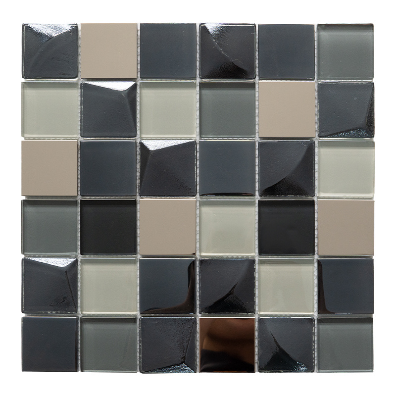 Glass Metal Mix Mosaic Grid Square Mirror Metal Glass Mosaic tile for Kitchen Backsplash