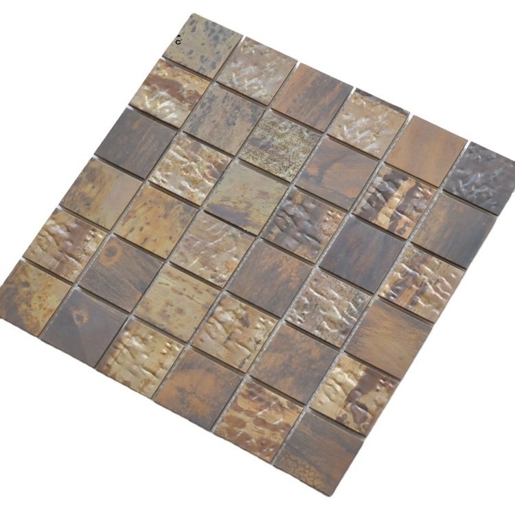 Art 3d ancient color square mixed chips copper metal mosaic tile