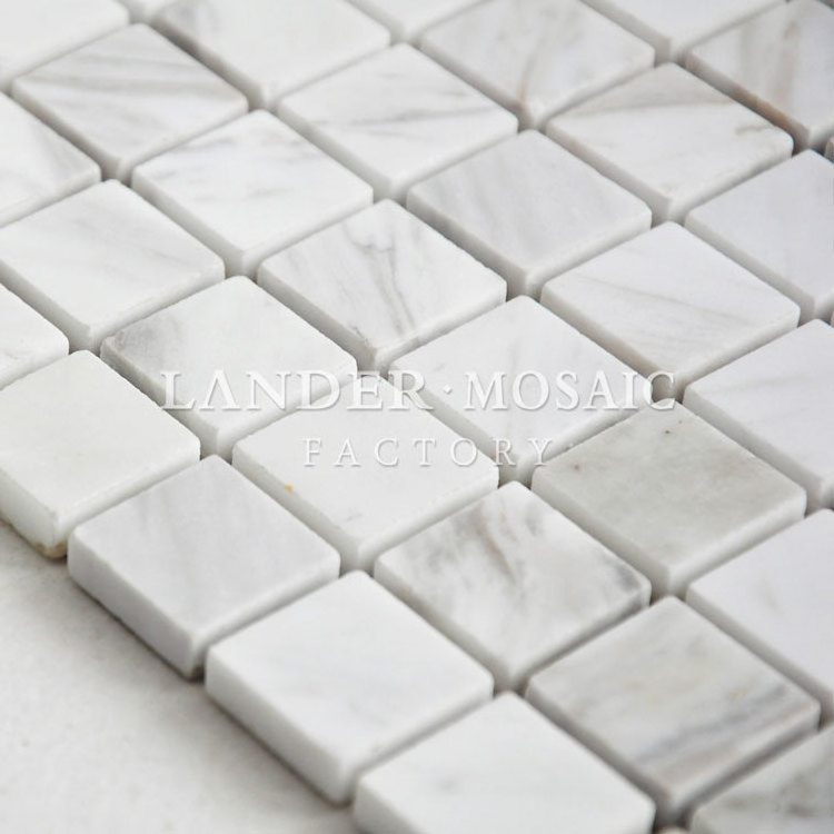 lander stone white marble mosaic white volakos nature stone 23MM square polish finish for kitchen or bathroom backsplash