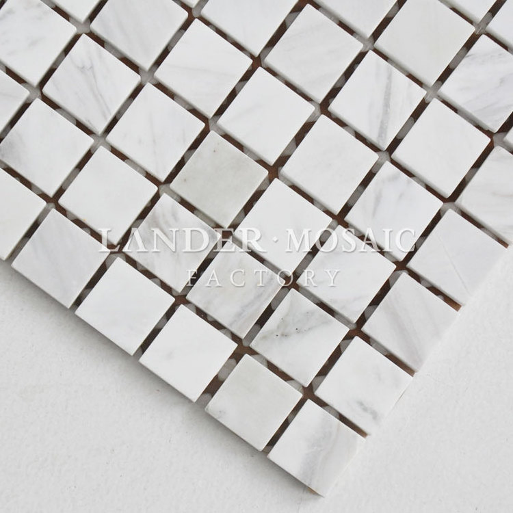 lander stone white marble mosaic white volakos nature stone 23MM square polish finish for kitchen or bathroom backsplash