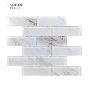 Marble look white ink printed brick subway bathroom wall mosaic tile backsplash