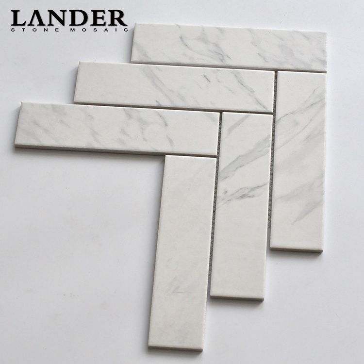 Factory wholesale ceramic white marble herringbone stone mosaic fish bone mosaic tiles for kitchen bathroom wall &floor